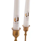 Dekoracje i nakrycia stołu na imprezę - Świece proste, białe na chrzest złote stópki, 24cm, 2szt - miniaturka - grafika 1