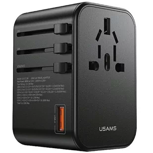 USAMS Adapter siec 1xUSB+2xUSB-C T62 65W 4w1 US/AU/EU/UK czarny/black CC199TC01 (US-CC199) Univesal Travel Charger - Ładowarki do telefonów - miniaturka - grafika 1