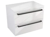 Szafki łazienkowe - Szafka Wisząca Z Blatem ATH 60 cm - Biały Wysoki Połysk - Uchwyty Czarne Matowe - miniaturka - grafika 1