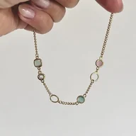 Bransoletki - Srebrna pozłacana bransoletka na kostkę KOLOROWA odcień pistacja z maliną - miniaturka - grafika 1