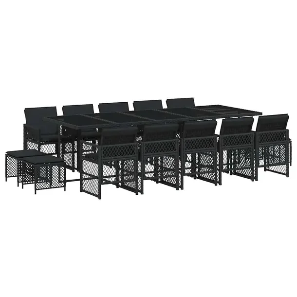 Zestaw Mebli Ogrodowych z Rattanu PE, Stół 275x106x73 cm, Krzesła, Czarn