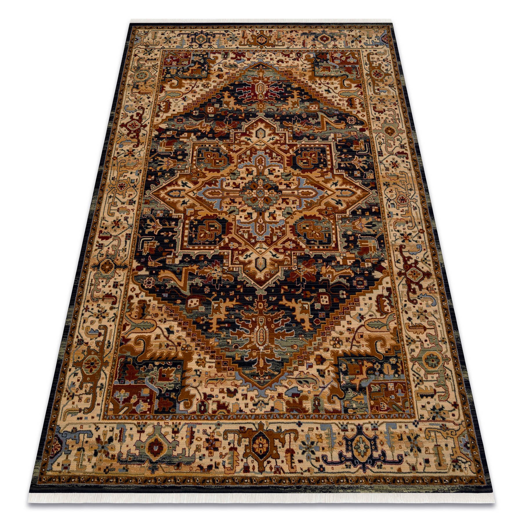 Dywan KESHAN Frędzle, Ornament, ramka orientalny 2886/53511 beż / granat beżowy 250x340 cm