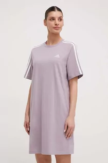 Sukienki - adidas sukienka bawełniana kolor fioletowy mini oversize - grafika 1