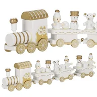 Ozdoby bożonarodzeniowe - Drewniana kolejka z wagonikami, zabawka, dekoracja na święta, wystrój wnętrz biało-złoty - miniaturka - grafika 1