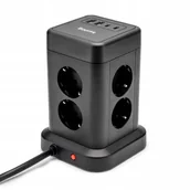 Przedłużacze i rozgałęźniki - Przedłużacz listwa antyprzepięciowa Huslog 1,7 m 8 szt. gniazd czarny - miniaturka - grafika 1