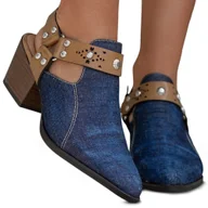 Botki damskie - Botki Stylowe Eleganckie Sandały Damskie Weide Jeansowe Na Słupku 37 - miniaturka - grafika 1