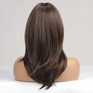 Dodatki do strojów karnawałowych - Emmor Brązowa Peruka Z Blond Pasemkami Dla Kobiet, Długość Do Ramion - miniaturka - grafika 1