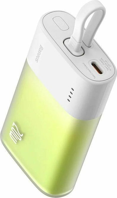 Powerbank Baseus Popsicle 5200mAh 20W z wbudowanym kablem Lightning + biały kabel Baseus Simple USB-C - USB-C 60W/20V/3A/30cm - biało-zielony