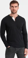 Koszulki męskie - Ombre Longsleeve męski z guzikami przy dekolcie - czarny V4 OM-LSCL-0107 XL - miniaturka - grafika 1