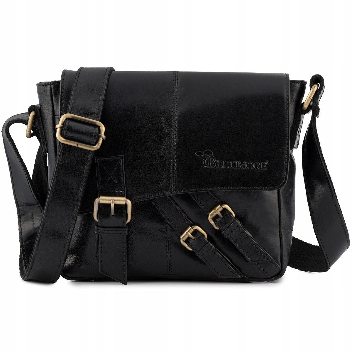 Torba Saszetka Męska Skórzana Na Ramię Elegancka Raportówka Pojemna Czarna