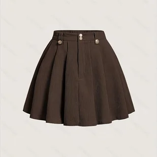TEMU Elegancka Spódnica Damska - Jednolity Brąz/Beżowy/Piaskowe Czarne, Dopasowany Fason z Rozkloszowanym Dołem, Uniwersalna od Casual po Eleganckie - Spódnice - miniaturka - grafika 1