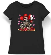 Koszulki i topy damskie - Koszulka damska szkielet w kapeluszu kawa walentynki czarna S - miniaturka - grafika 1