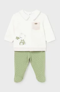 Dresy i komplety dla chłopców - Mayoral Newborn komplet niemowlęcy z domieszką lnu kolor zielony - grafika 1