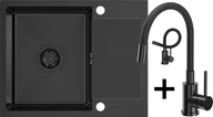 Zlewozmywaki - QUADRON LUKE 116 czarna stal szczotkowana (BLACK INOX) + MAGGIE black metal/czarny + zaślepka (ZH6048PVDBLM_3323503PVDBLM - miniaturka - grafika 1