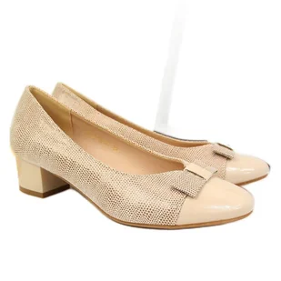 Czółenka damskie na klocku beżowe Vinceza beżowy - Czółenka - miniaturka - grafika 1