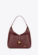 Torebki damskie - Shopperka z imitacji skóry z dekoracyjnym paskiem bordowa - miniaturka - grafika 1