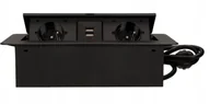Gniazdka elektryczne - Orno Gniazda wpuszczane w blat z płaskim frezowanym rantem, ładowarką USB i przewodem 1, 5m, 2x2P+Z, 2xUSB, czarne OR-AE-13126/B - miniaturka - grafika 1