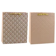 Artykuły biurowe - Torba Prezentowa Z Tłoczeniem Jasno Beżowa 32 x 26 x 10cm LEAN - miniaturka - grafika 1