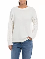 Swetry damskie - Replay Damski sweter DK2413, 001 biały, XS, 001 White, XS - miniaturka - grafika 1