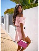 Komplety damskie - Muślinowy komplet crop top i spodenki ISOLDE - pudrowy róż - miniaturka - grafika 1