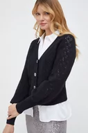 Swetry damskie - Guess kardigan z domieszką wełny kolor czarny - miniaturka - grafika 1