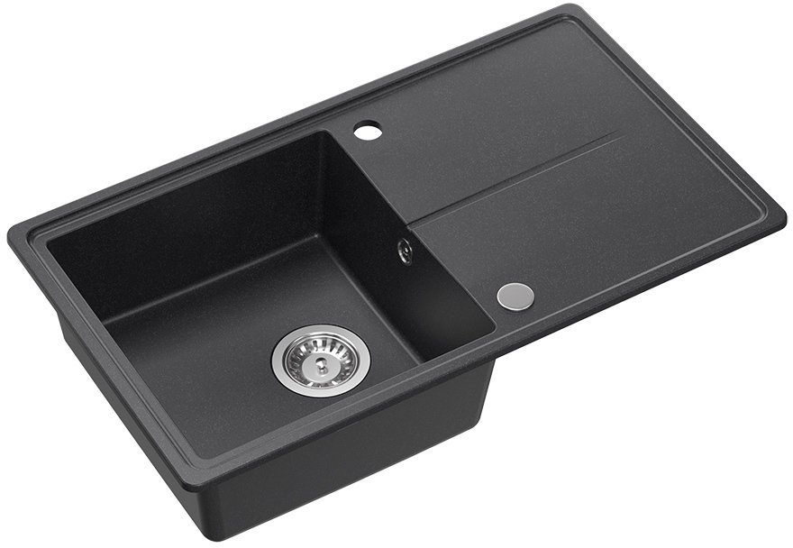 QUADRON Zlewozmywak GraniteQ TONY 111 black dotted black 1-komorowy z/o 78x45x18,5 z syfonem i zaślepką stal szlachetna+wkładka ociekowa+zestaw noży Fiskars
