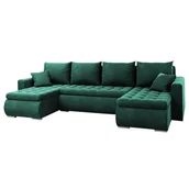 Pościel - Narożnik Luis, narożnik U-kształt, sofa, kanapa, z funkcją spania, pojemnik na pościel, dekoracyjne pikowanie, meble tapicerowane, Riviera 38, zielony - miniaturka - grafika 1