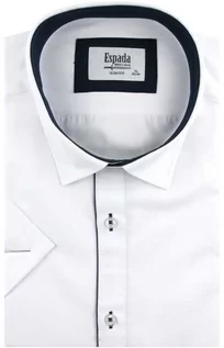 Koszule męskie - Koszula Męska Elegancka Wizytowa do garnituru gładka biała z lamówką z krótkim rękawem w kroju SLIM FIT Espada Men''s Wear P191 - grafika 1