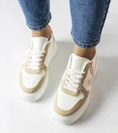 Sneakersy damskie - Białe sneakersy z różową wstawką Plouffe-39 - miniaturka - grafika 1
