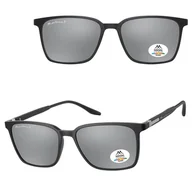 Okulary korekcyjne, oprawki, szkła - Czarne prostokątne okulary przeciwsłoneczne z polaryzacją z flexami lustrzane MP186A - miniaturka - grafika 1