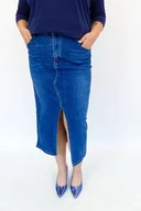Spódnice - Niebieska Jeansowa Spódnica Maxi z Rozcięciem XL - miniaturka - grafika 1