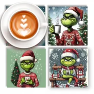 Gadżety dla niej i dla niego - ZESTAW 4 SZKLANYCH PODKŁADEK POD KUBEK SZKLANKĘ ŚWIĄTECZNY MOTYW GRINCH - miniaturka - grafika 1