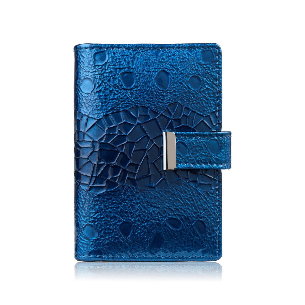 Skórzane granatowe etui na karty lakierowane SP-15-DB