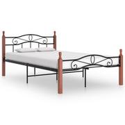 Łóżka - Rama łóżka czarny metal i lite drewno dębowe, VidaXL, 120x200 cm - miniaturka - grafika 1
