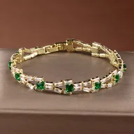 Inne - TEMU Elegancka 18-karatowa złota platerowana kwadratowa bransoletka do tenisa, 3A kwarcowy dwu-łukowy geometryczny wzór, miedziane biżuteria dla - miniaturka - grafika 1