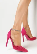 Sandały damskie - Fuksjowe Sandały na Szpilce z Cyrkoniami Hygu - miniaturka - grafika 1