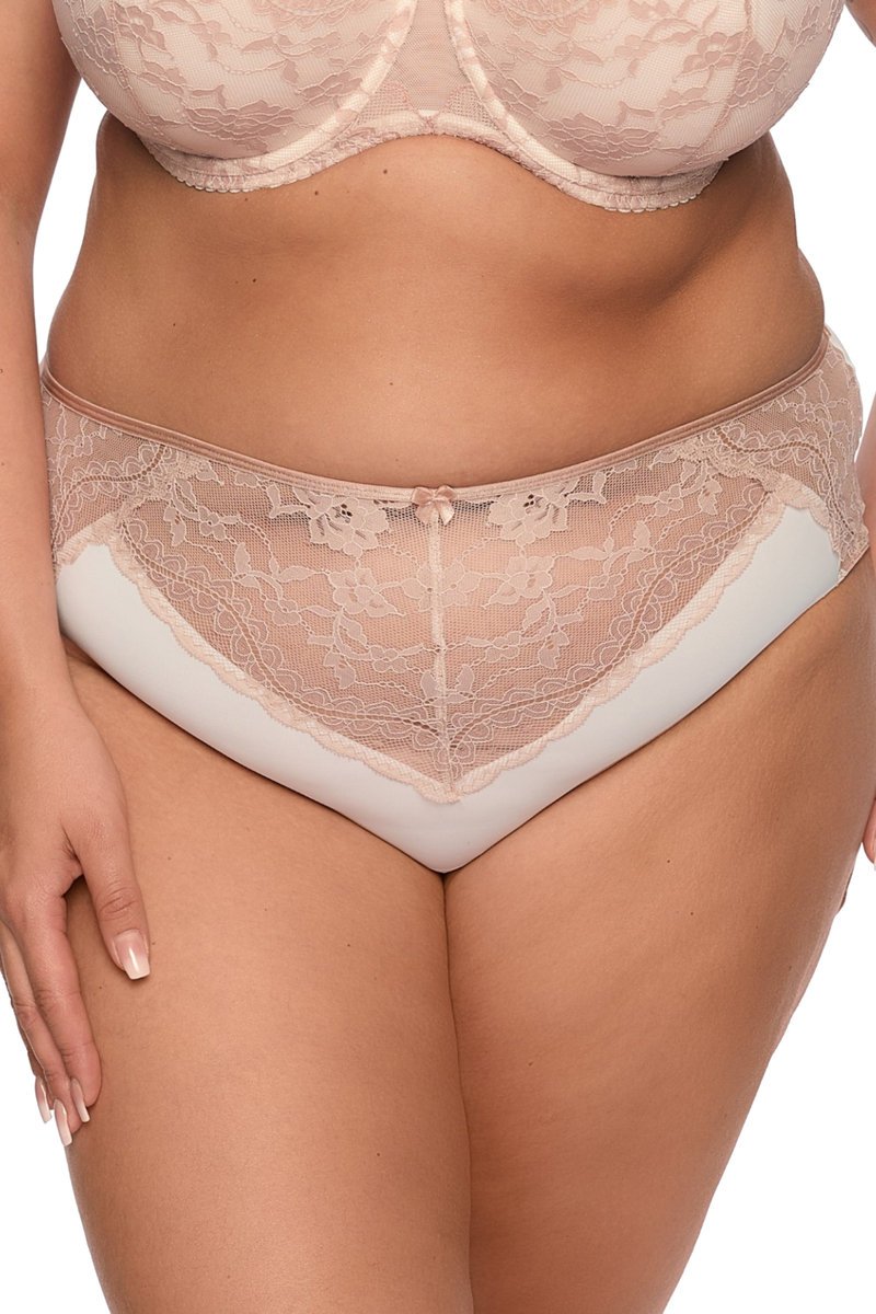 Figi damskie z koronką i tiulem Simone MAXI 1285 ecru różowe 3XL