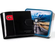 Portfele - Skórzany portfel męski na zatrzask czarny - Peterson - miniaturka - grafika 1