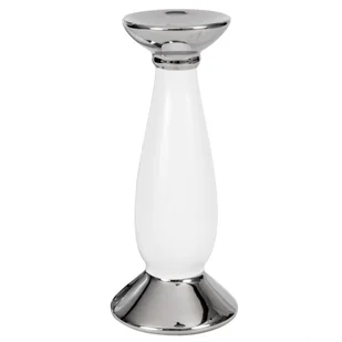 Świecznik Ceramiczny Na Świeczka Tealight Biały Srebrny 31Cm Wesele Komunia - Świeczniki - miniaturka - grafika 1