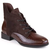 Botki damskie - Botki damskie na płaskim obcasie ocieplane brązowe Vinceza 16439 - miniaturka - grafika 1