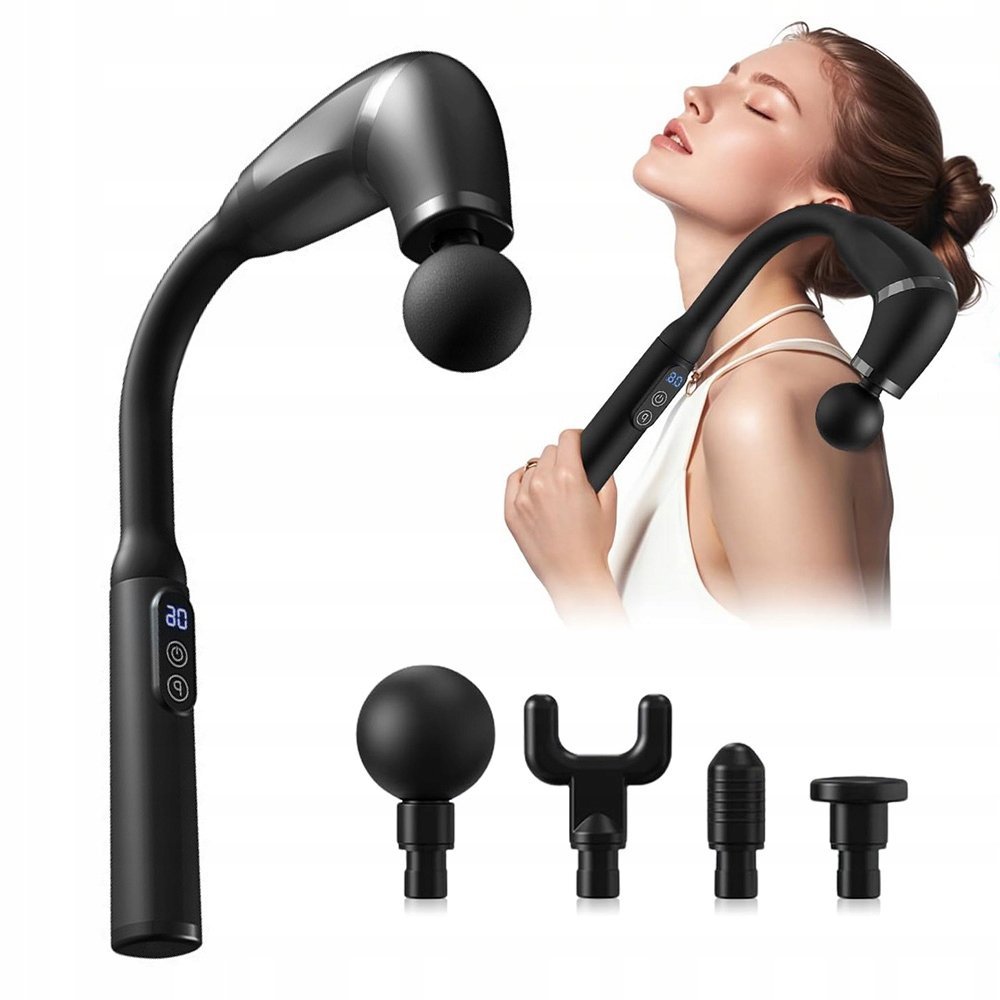 MASAŻER WIBRACYJNY DO MASAŻU PLECÓW CIAŁA ZESTAW 4 GŁOWIC BEZPRZEWODOWY LCD