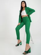 Spodnie damskie - Spodnie z materiału zielony elegancki materiałowe nogawka prosta suwak guziki - miniaturka - grafika 1
