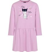 Sukienki i spódniczki dla dziewczynek - Sukienka z długim rękawem dla dziewczynki, z kotem, różowa, 3-8 lat - miniaturka - grafika 1