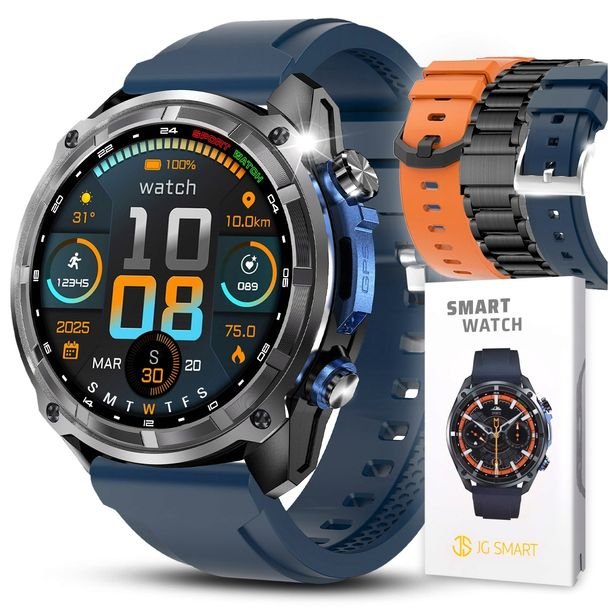 Smartwatch Męski - Zegarek Menu PL GPS Amoled Dyktafon Wodoodpony - 860mAh