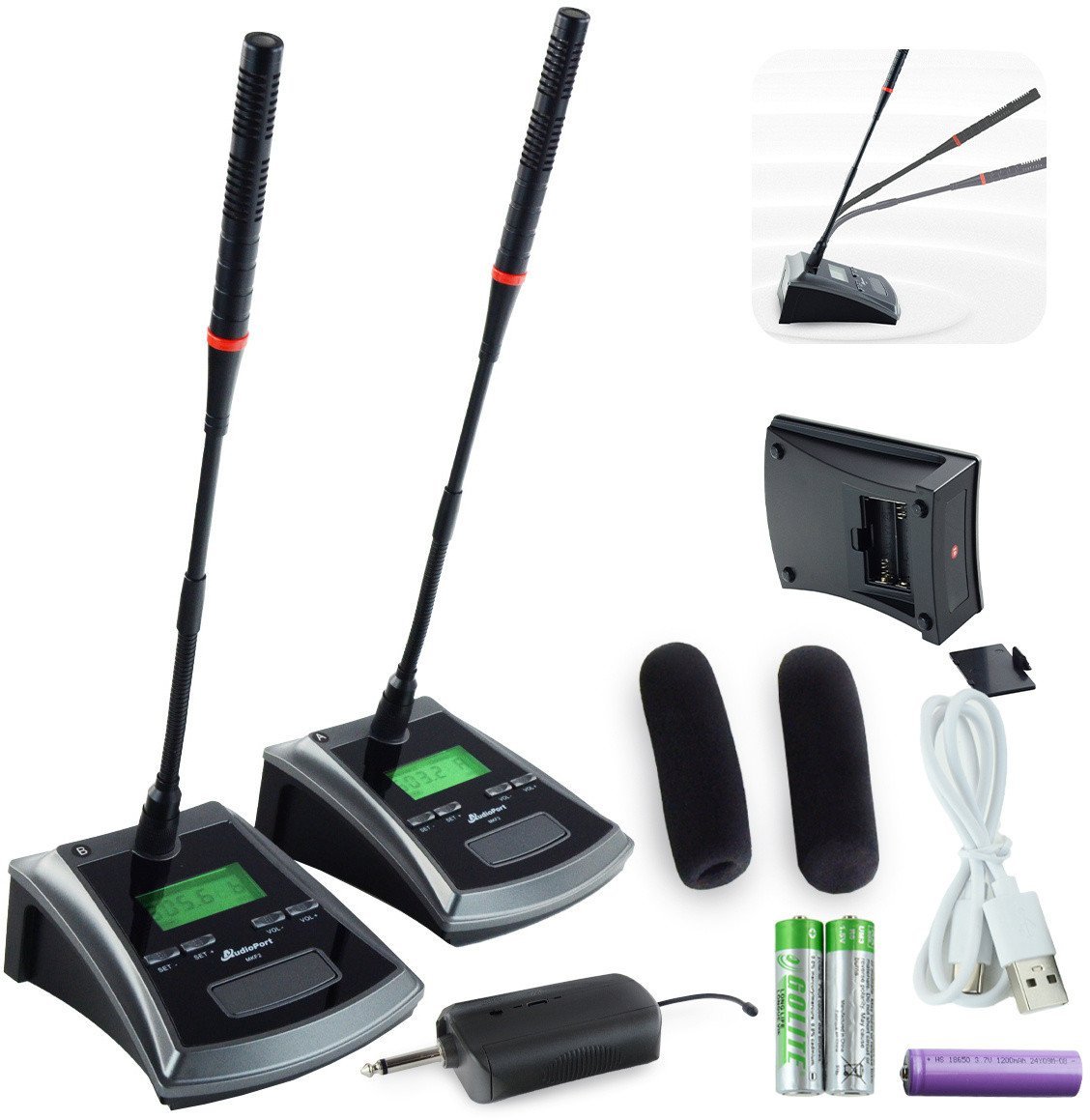 Bezprzewodowy zestaw mikrofonów konferencyjnych Audioport MKF2 one size