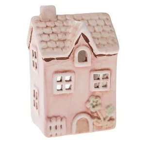 Świecznik domek ceramika na prezent różowy ozdoba - Świeczniki - miniaturka - grafika 1