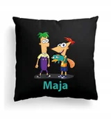 Poduszki dekoracyjne - Foto Poduszka Czarna Fineasz i Ferb Bajka + IMIĘ - miniaturka - grafika 1