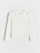 Bluzki dla dziewczynek - Reserved - Prążkowana bluzka z wycięciami - złamana biel - miniaturka - grafika 1