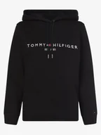 Bluzy damskie - Tommy Hilfiger Damska bluza z kapturem Kobiety Materiał dresowy czarny jednolity, S - miniaturka - grafika 1