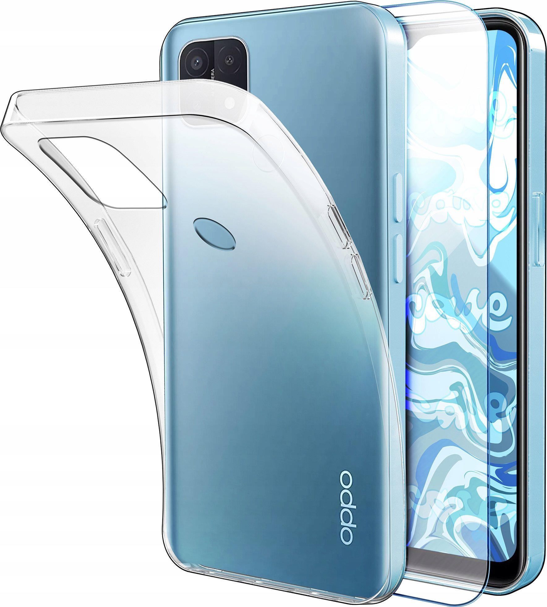 Etui Do Oppo A15 / A15S Przezroczyste, Silikonowe, Ochronne Szkło 9H